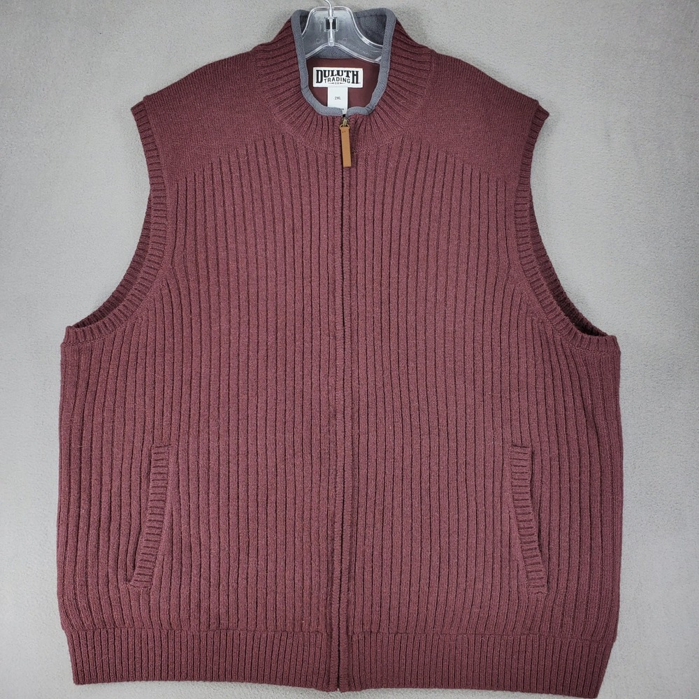 Duluth Trading Co Shetland Wool Vest Mens 2XL Burgundy Ribbed Full Zip 71863